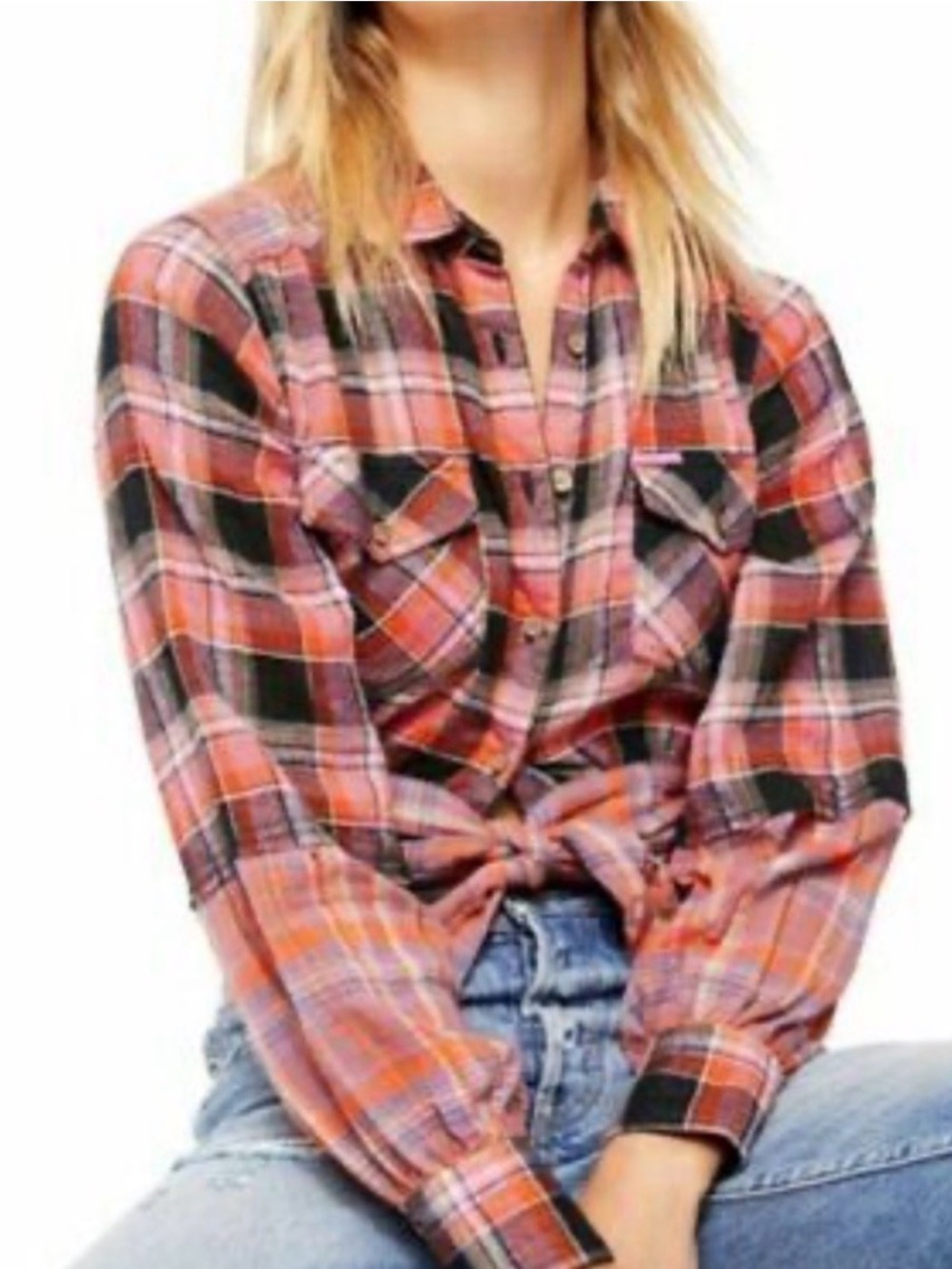 We The Free Plaid Tie Front Top - Picture 2 of 6